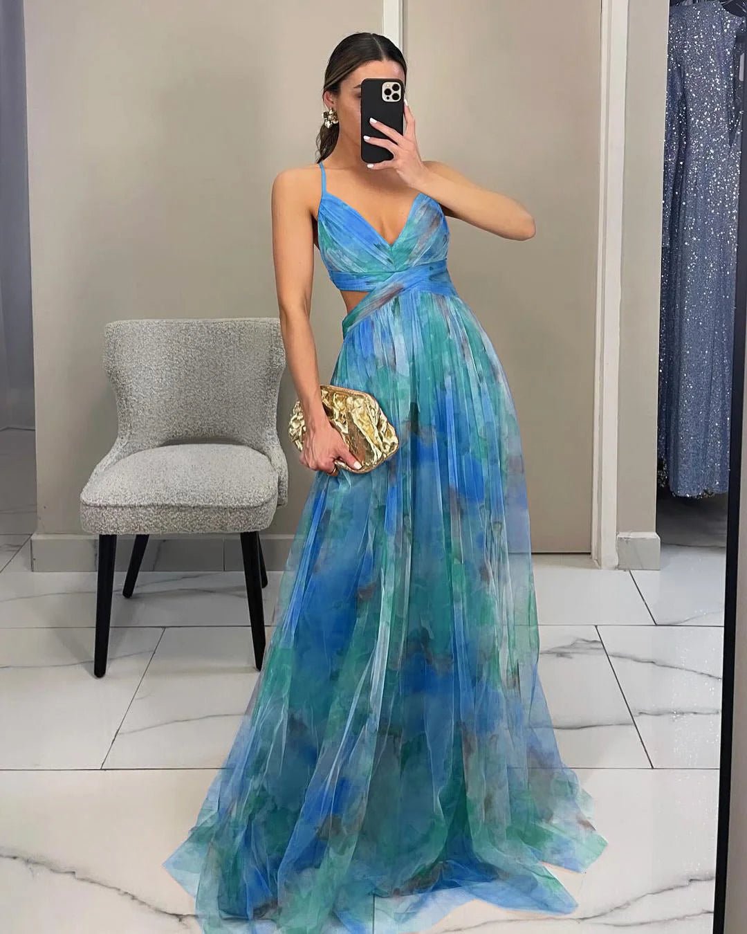 Women's Flowy Mesh Print Dress - HalleBeauty